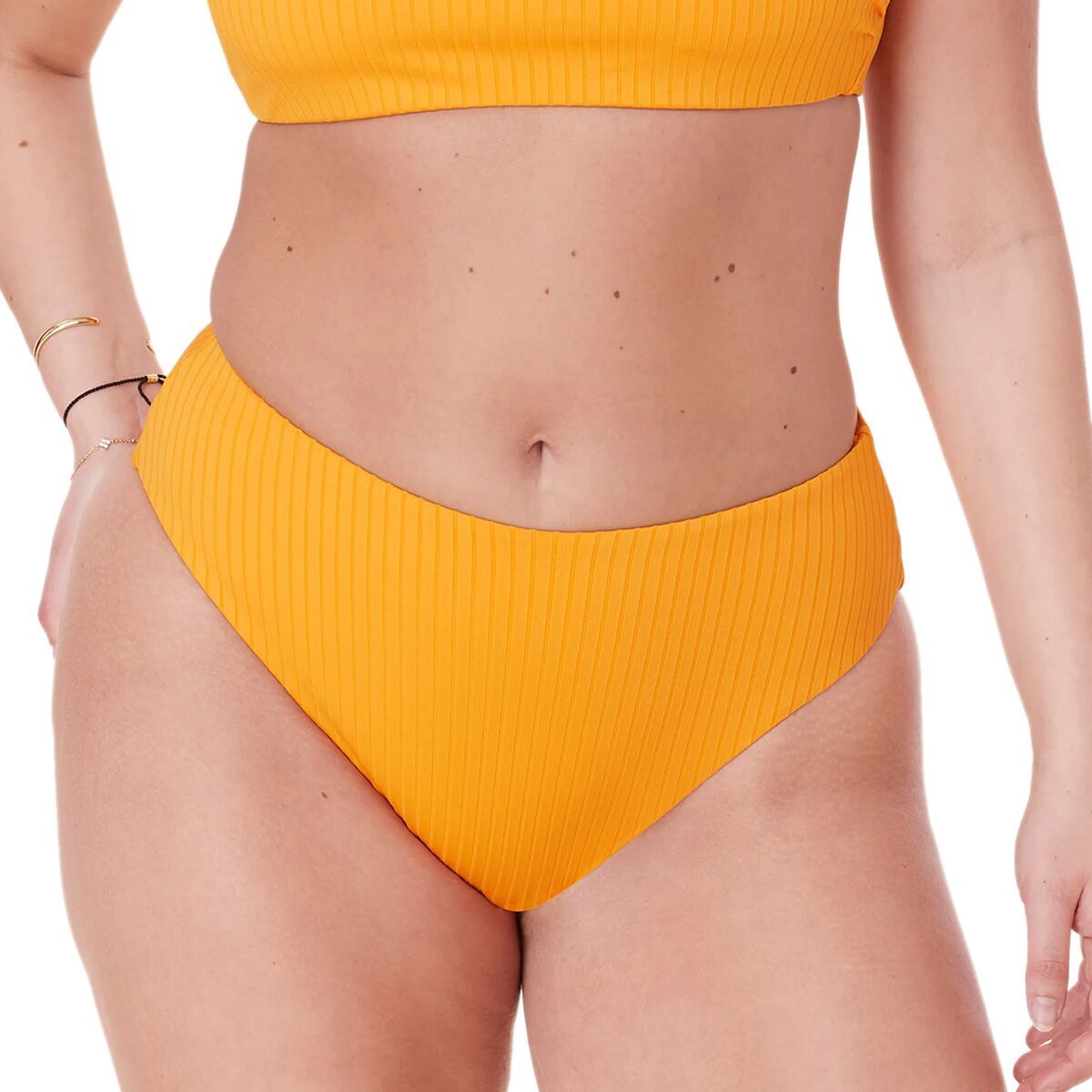 Andie Women's 90s High Waisted Solid Bikini Bottom in Tangerine - Size: XL