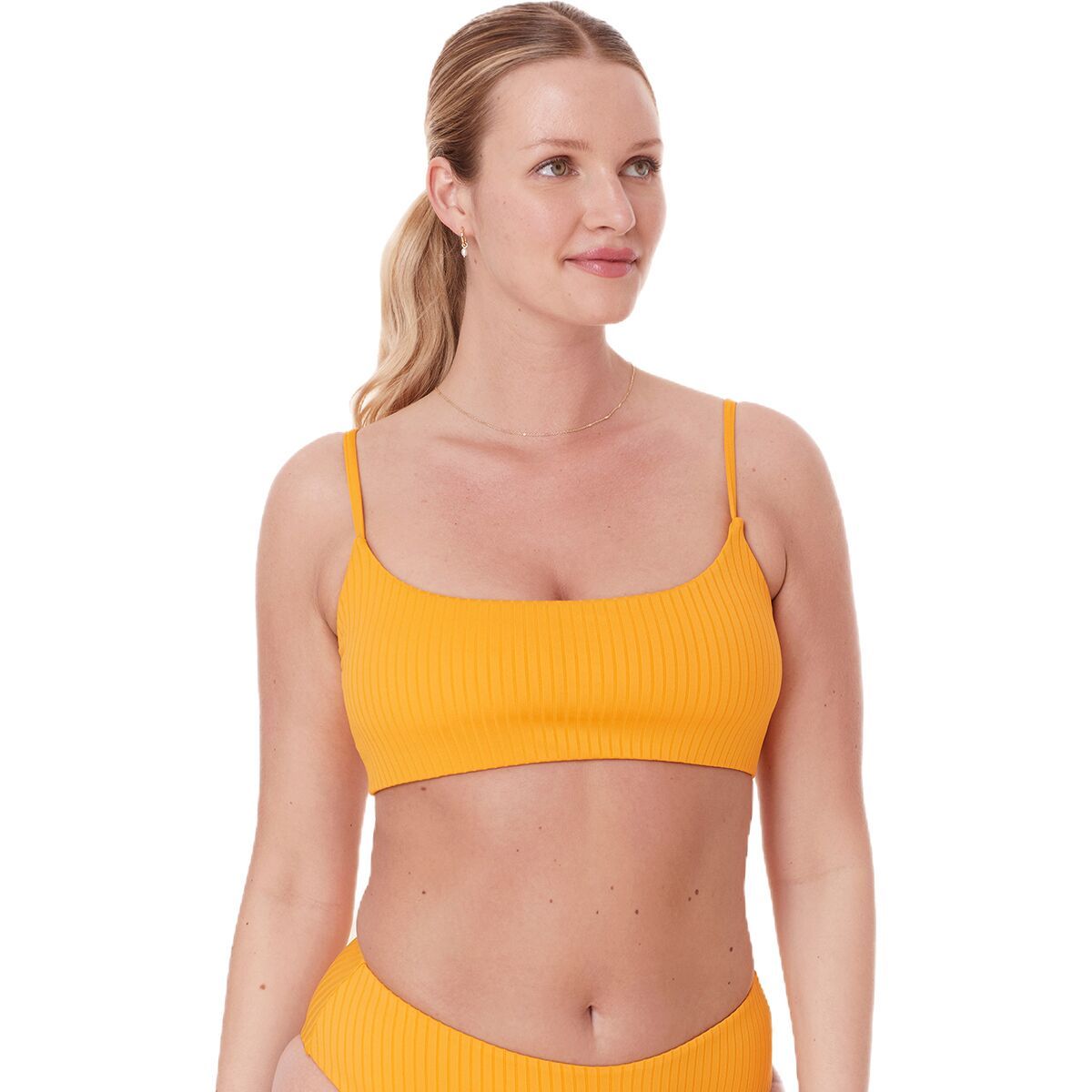 Andie Women's The Maui Wide Rib Bikini Top in Tangerine - Size: XS