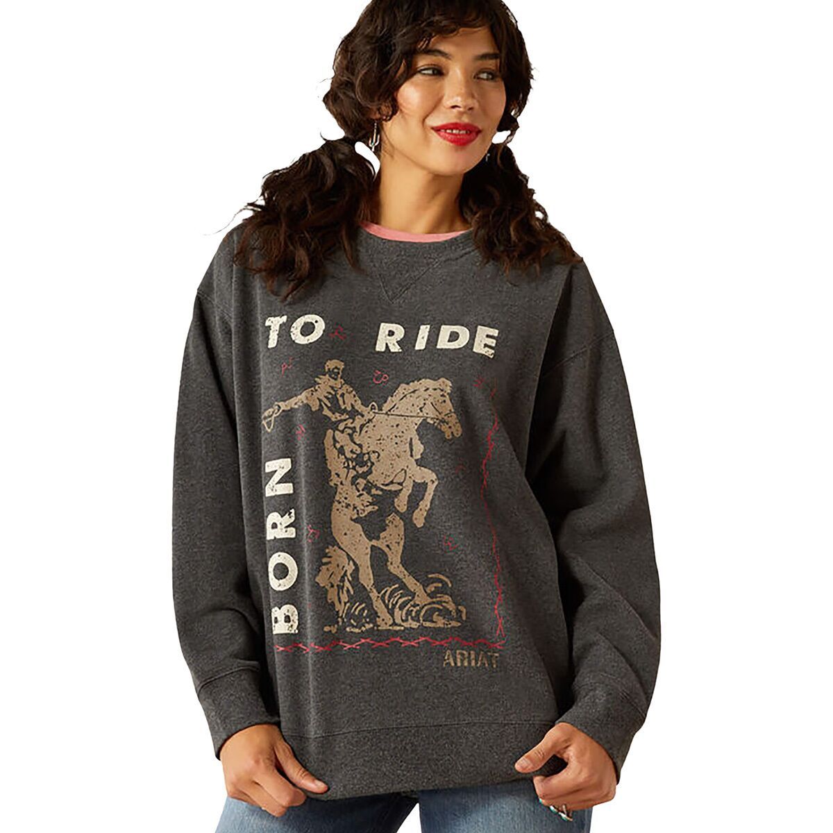 Ariat Women's Oversized Crew Sweatshirt in Heather Charcoal - Size: XL