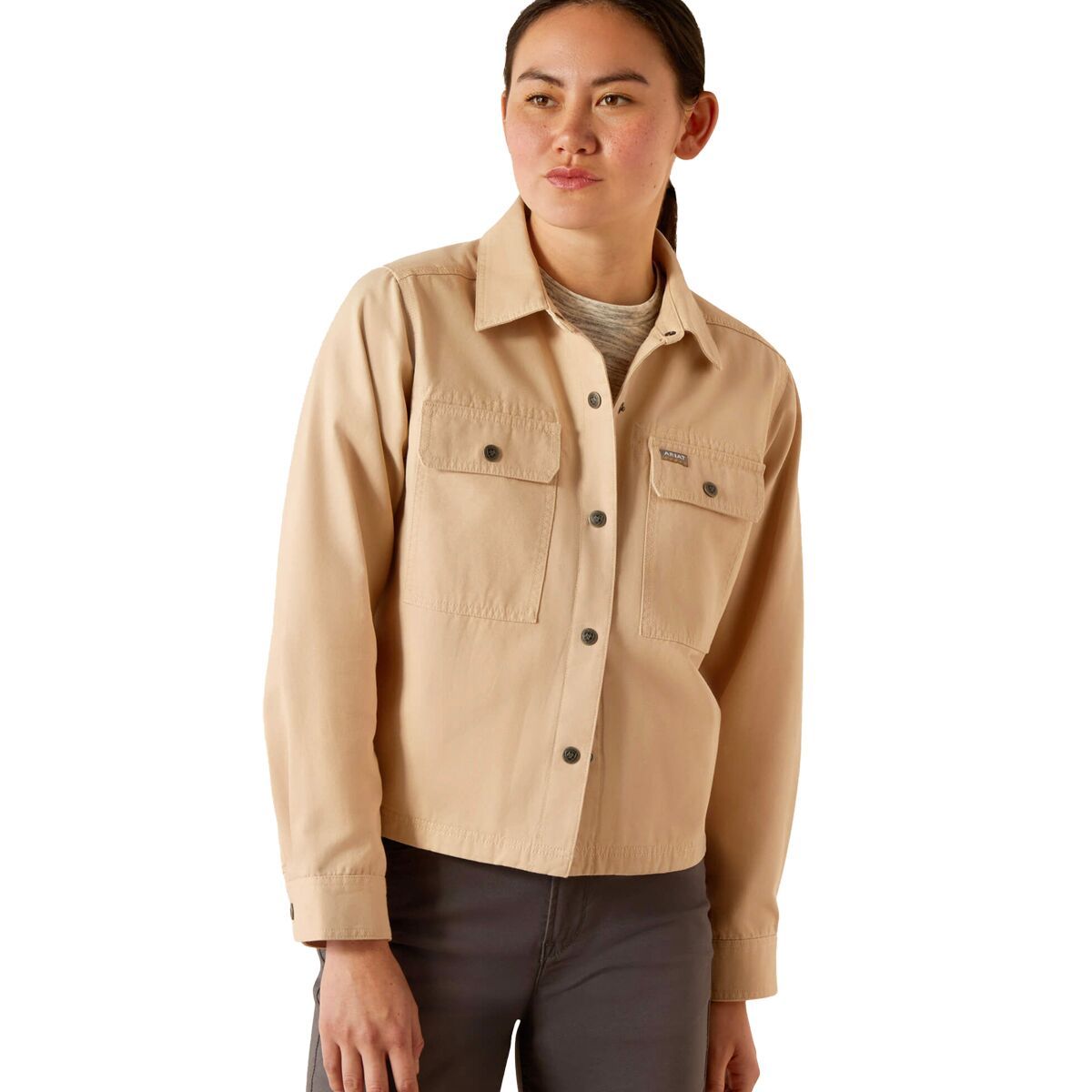 Ariat Women's Rebar Cropped Woven Shirt Jacket in Smoke Grey - Size: XS