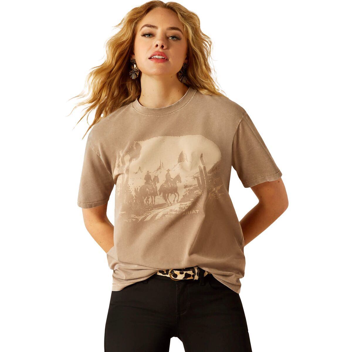 Ariat Women's Western Mural T-Shirt in Washed Greige - Size: XL