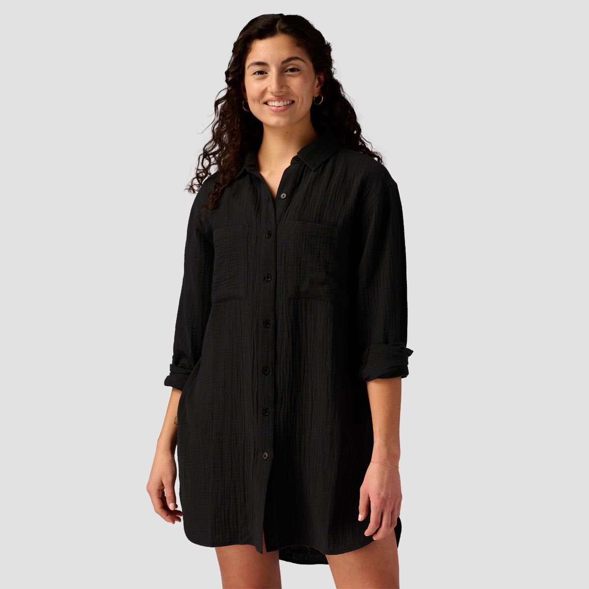 Backcountry Backcountry Women's Long Cotton Gauze Long-Sleeve Button-Down in Black - Size: XS - $35.55 at SteepandCheap.com