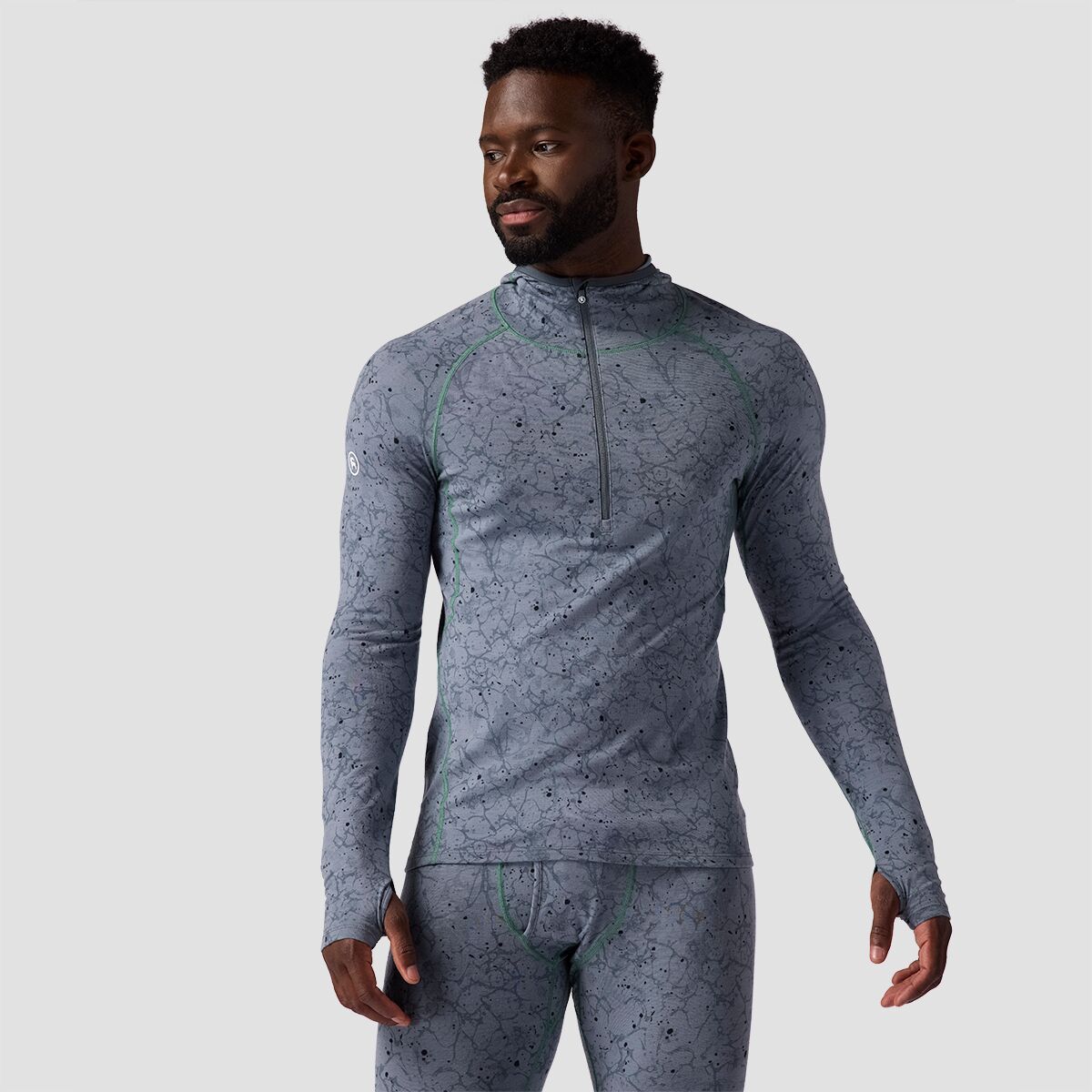Backcountry Men's Cedars RWS Merino Lt-Wt Baselayer 1/2-Zip Scuba Top in Turbulence Zastrugi Print - Size: Small