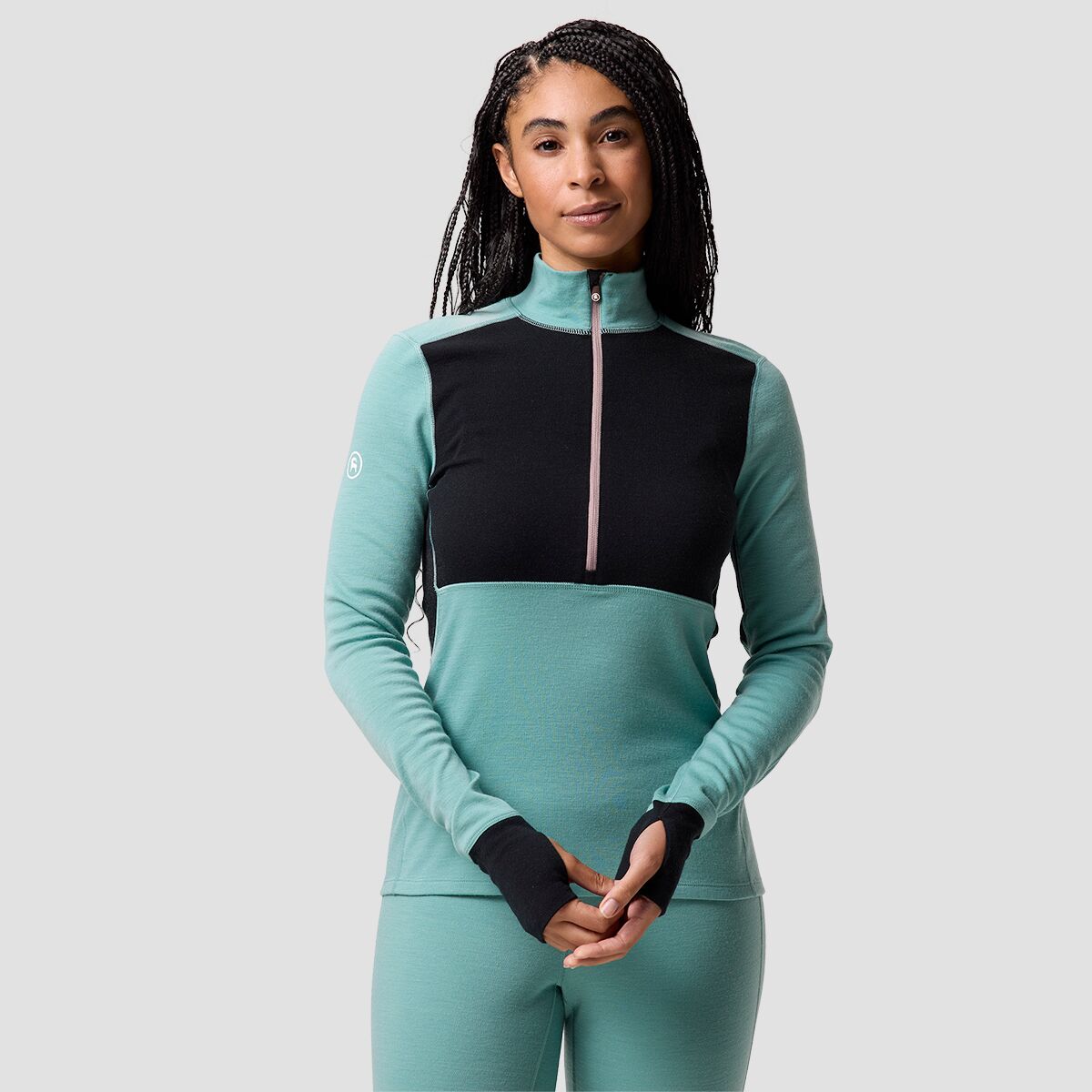 Backcountry Women's BGA Cedars RWS Merino Mid-Wt Baselayer 1/4-Zip Top in Oil Blue / Black - Size: Small