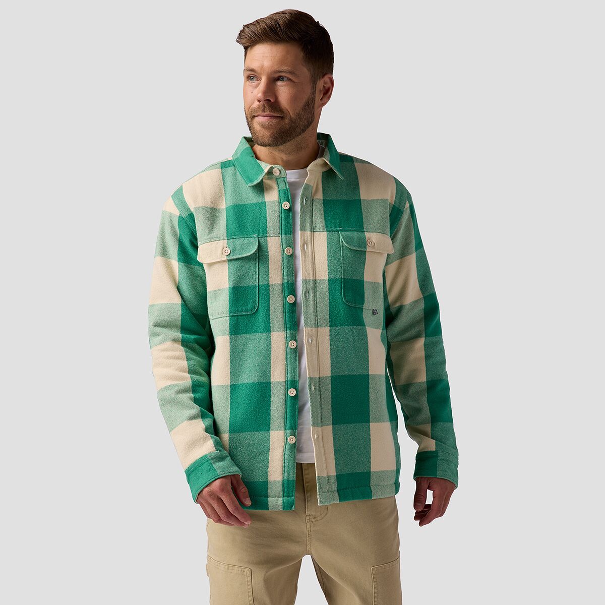Backcountry Men's Venture Pile-Fleece Lined Flannel Shirt Jacket in Gearhead Green Buffalo - Size: Large