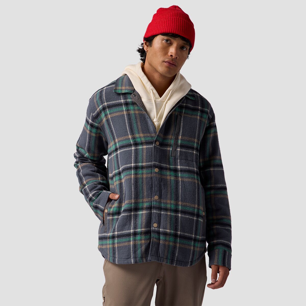 Backcountry Men's Venture Stretch Flannel Shacket in Turbulence Plaid - Size: Small