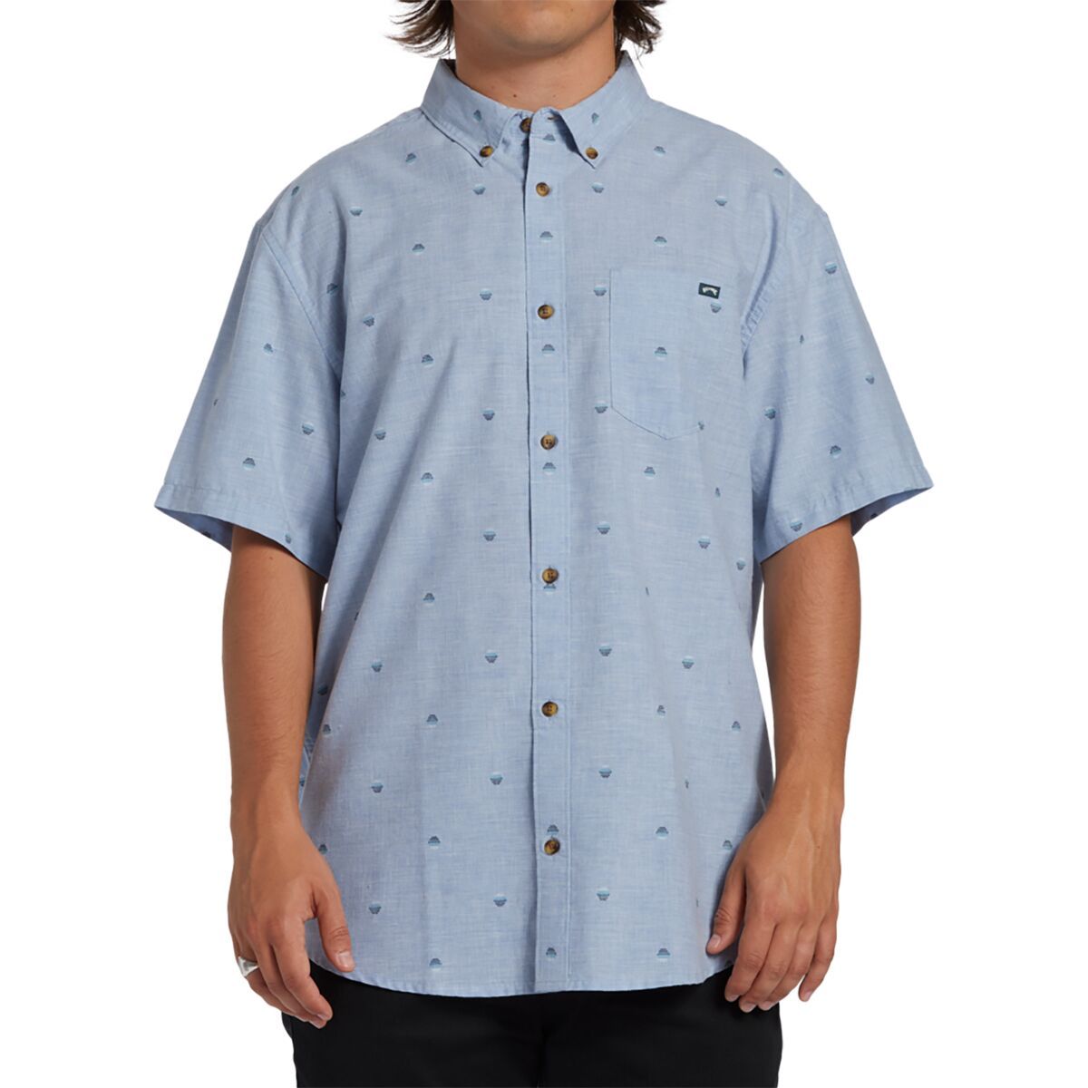 Billabong Men's All Day Jacquard Short-Sleeve Shirt in Washed Blue - Size: XXL