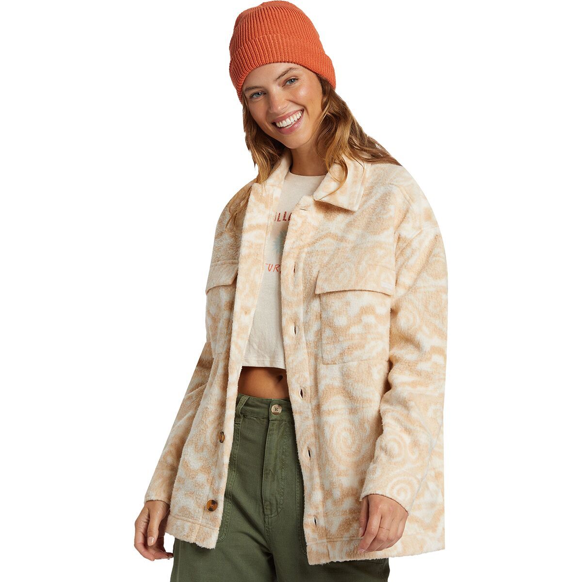 Billabong Women's Happy Camper Shacket in Wet Sand - Size: M/10