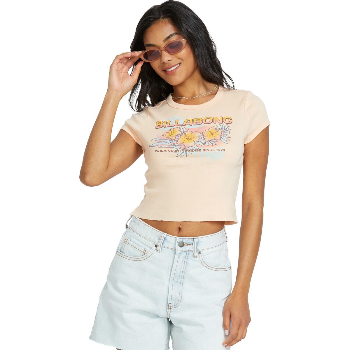 Billabong Women's When The Night Short-Sleeve T-Shirt in Soft Peach - Size: XS
