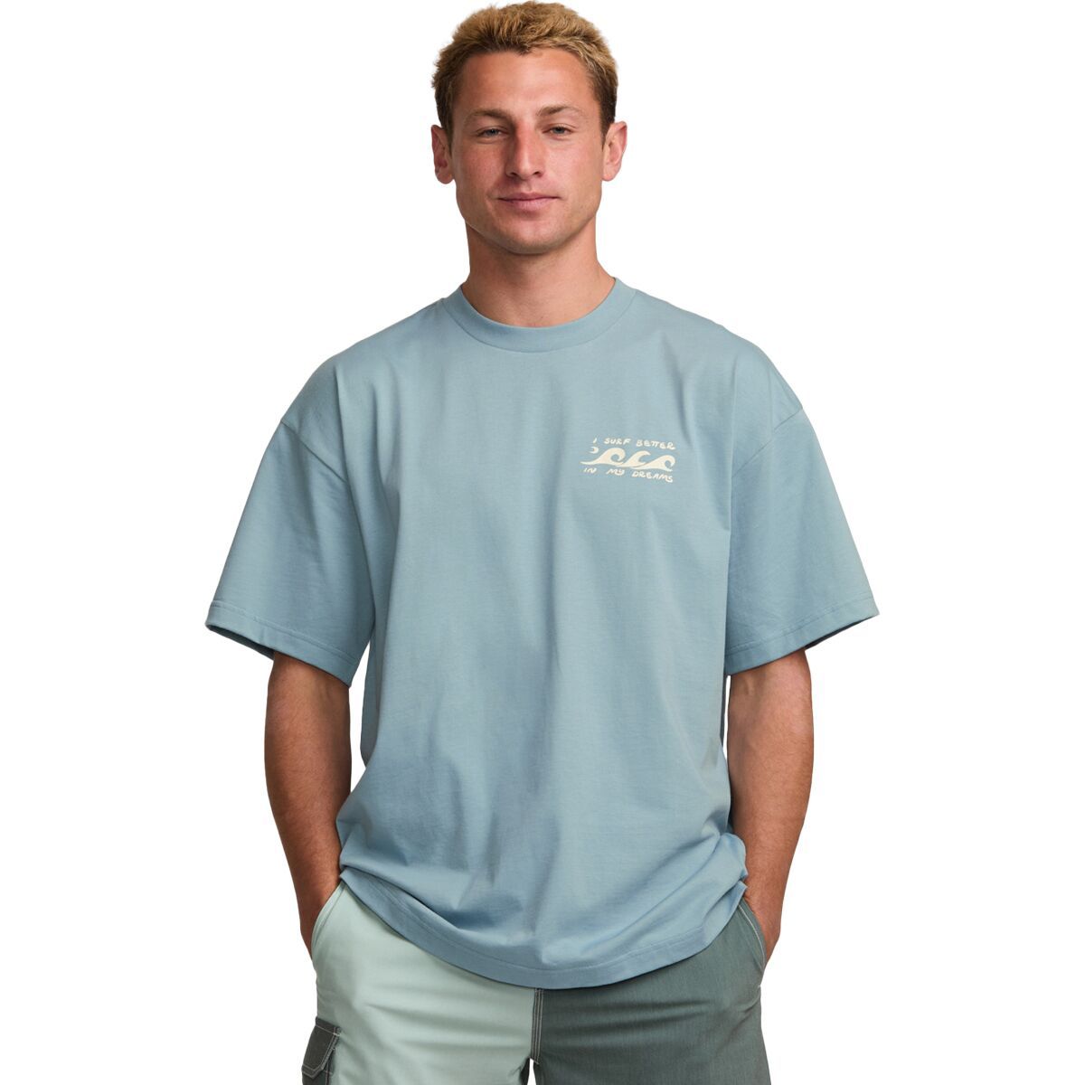 Billabong Men's I Surf Better In My Dreams Short-Sleeve T-Shirt in Washed Blue - Size: XL