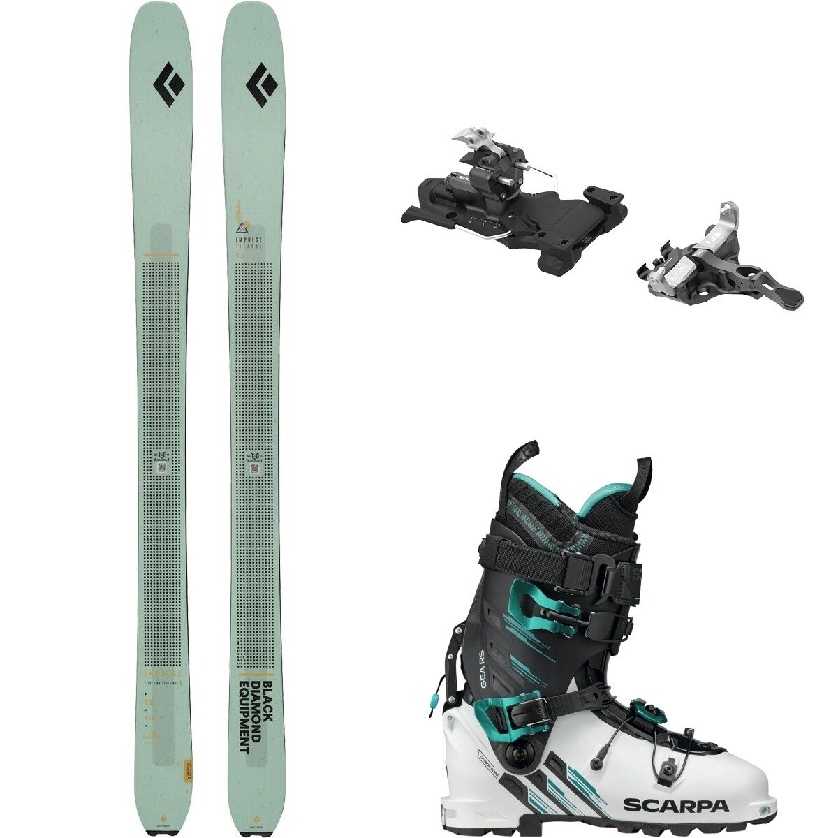 Black Diamond W Impulse 98 Ti Ski + Freeraider 14SL + Gea RS Boot - 2026 in Blk in Wht - Size: 168cm in 102mm in 22.5