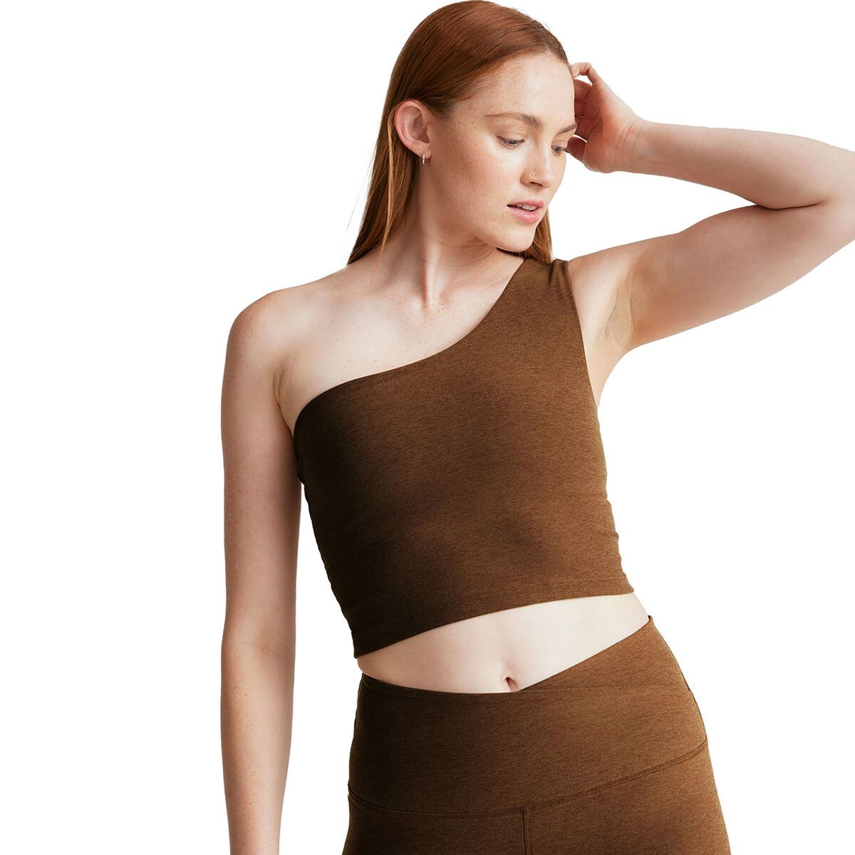 Beyond Yoga Women's Spacedye The Bold Shoulder Cropped Tank Top in Bold Mocha Heather - Size: XS