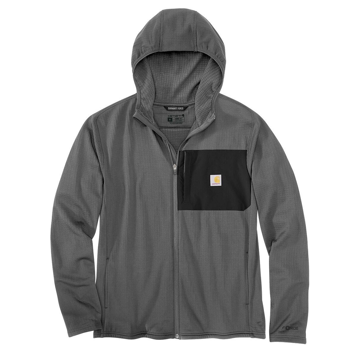Carhartt Carhartt Men's Force Relaxed Fit Full-Zip LS Hooded T-Shirt in Steel - Size: Small - $48.74 at Steep and Cheap
