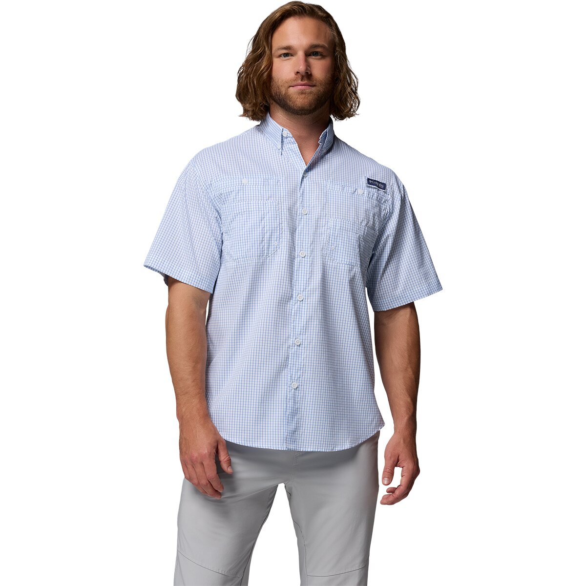 Columbia Men's Super Tamiami Shirt - Short-Sleeve in Vivid Blue Multi Gingham - Size: Small