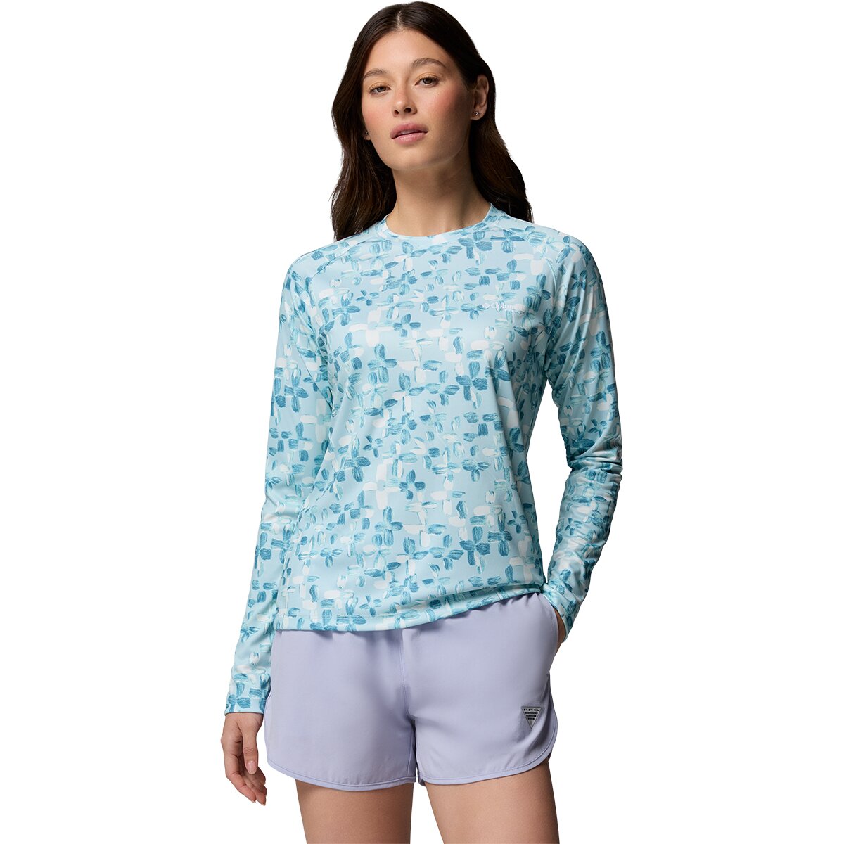 Columbia Women's Super Tidal Long-Sleeve T-Shirt in Marine Light / Crosshatch - Size: Small