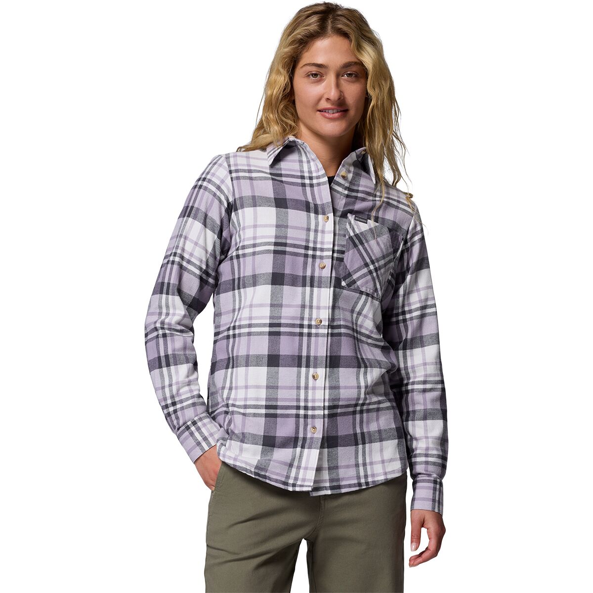 Columbia Women's Calico Basin Flannel Long-Sleeve Shirt in Shark Multiplaid - Size: XS