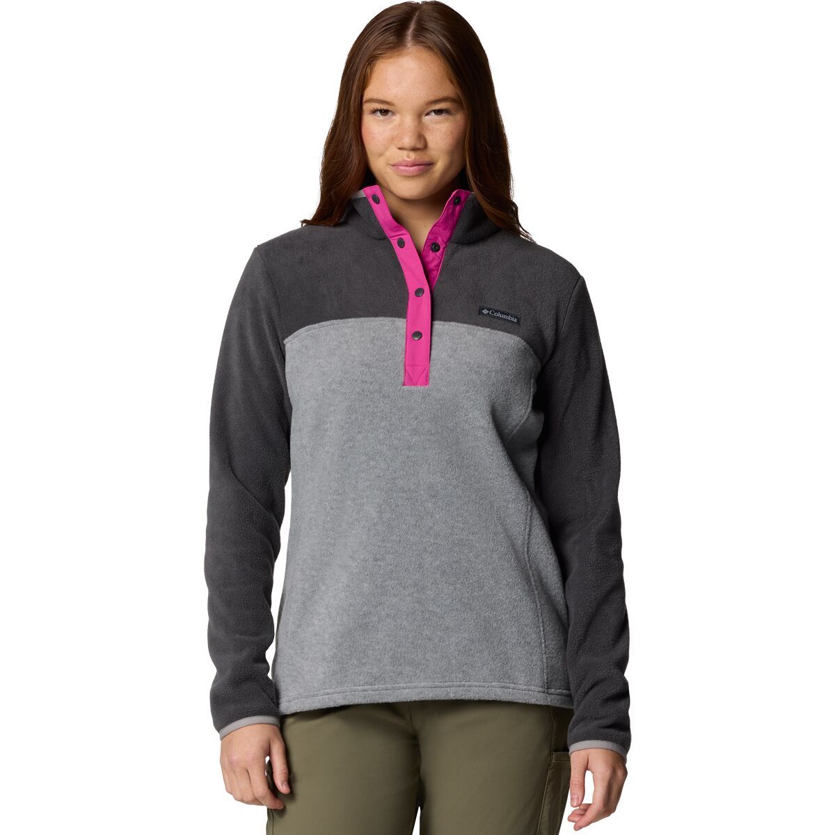 Columbia Women's Benton Springs 1/2-Snap II Fleece Pullover in Light Grey Heather / Shark - Size: Small