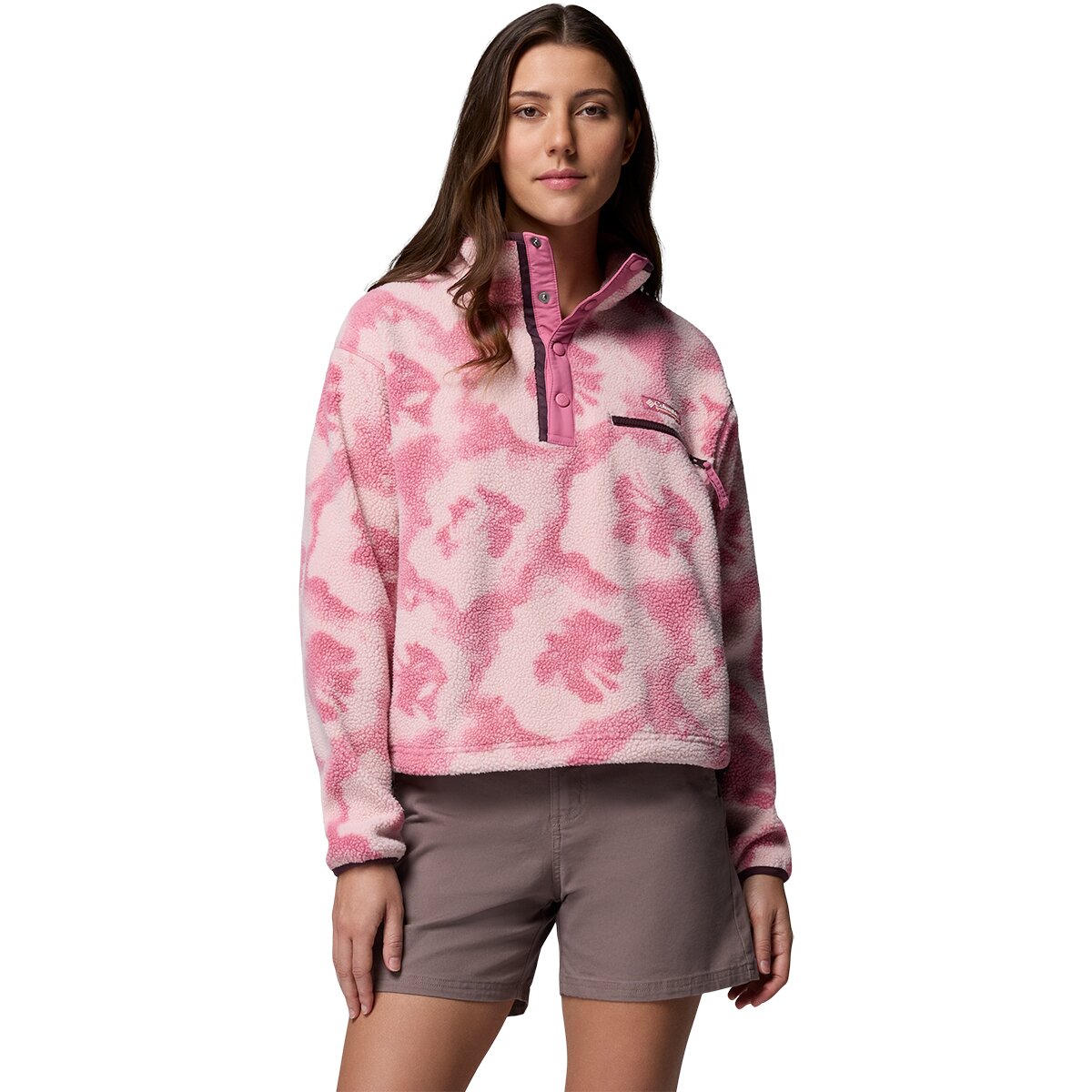 Columbia Women's Helvetia II Printed Cropped 1/2-Snap Pullover in Rosette / Sprayflower - Size: Large