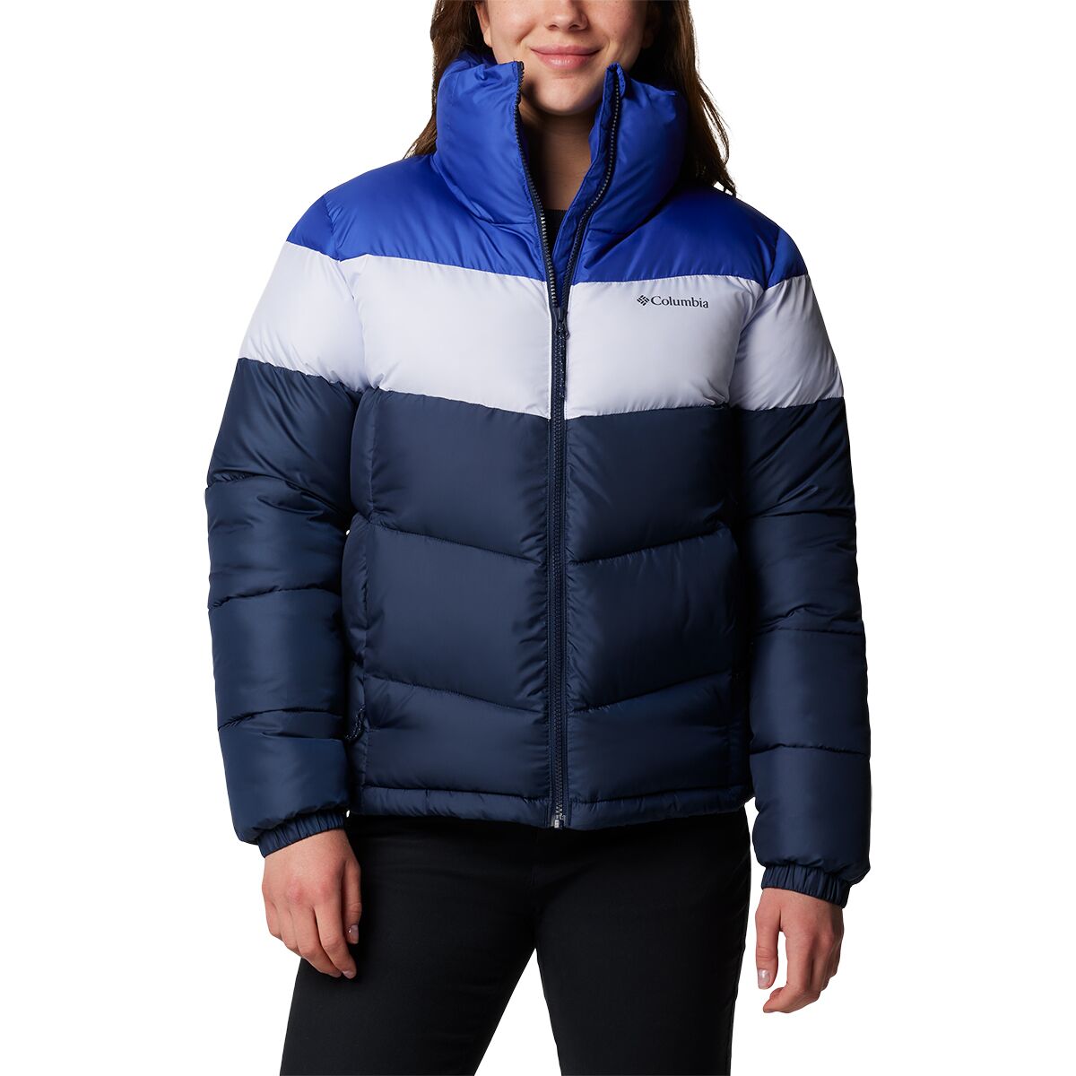 Columbia Women's Puffect II Colorblock Jacket in Collegiate Navy / Snowdrift / Clematis Blu - Size: Medium