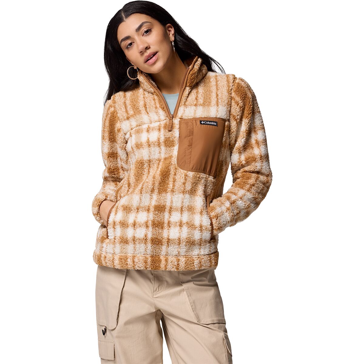Columbia Women's West Bend 1/4-Zip II Pullover in Camel Brown Herringplaid - Size: XL