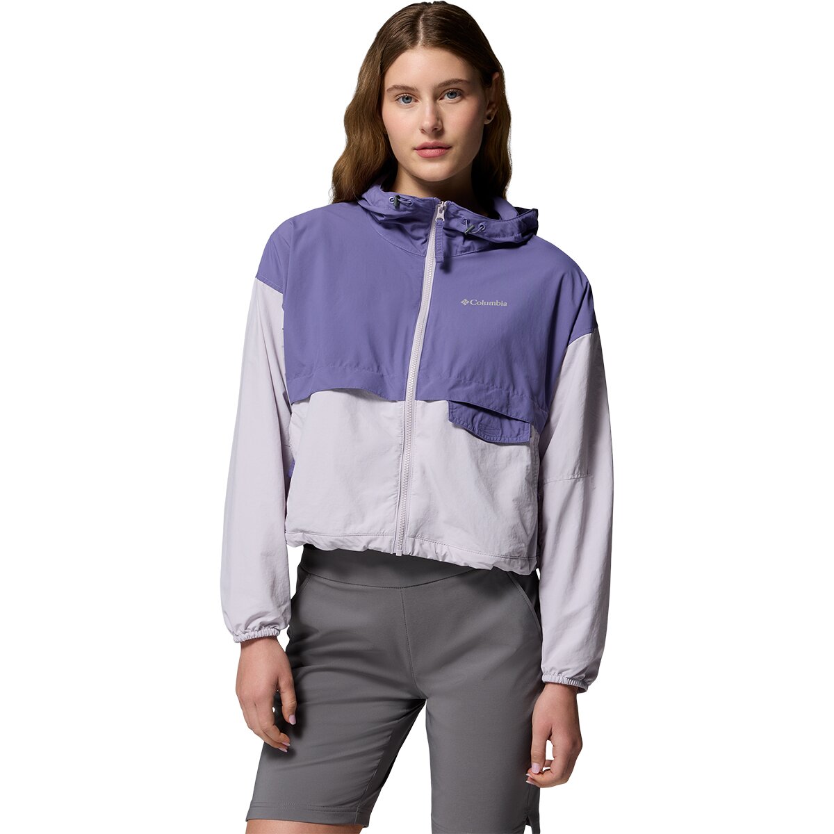 Columbia Women's Spire Valley Cropped Windbreaker in Stormwatch / Lavender Pearl - Size: Large
