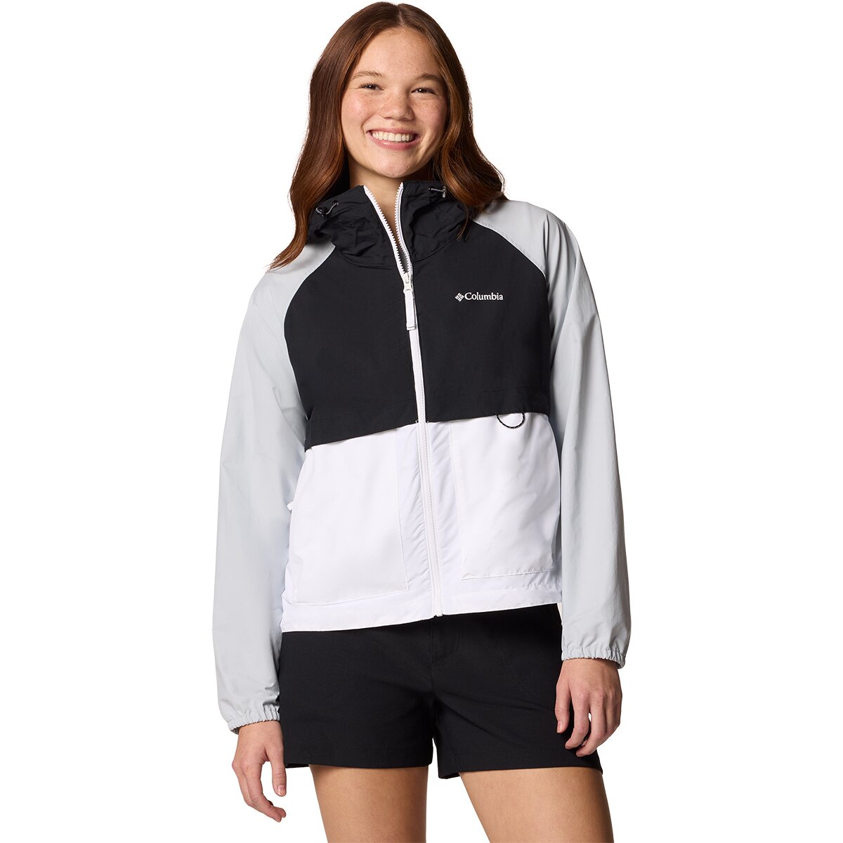 Columbia Women's Spire Valley Windbreaker in White / Black / Cirrus Grey - Size: XL