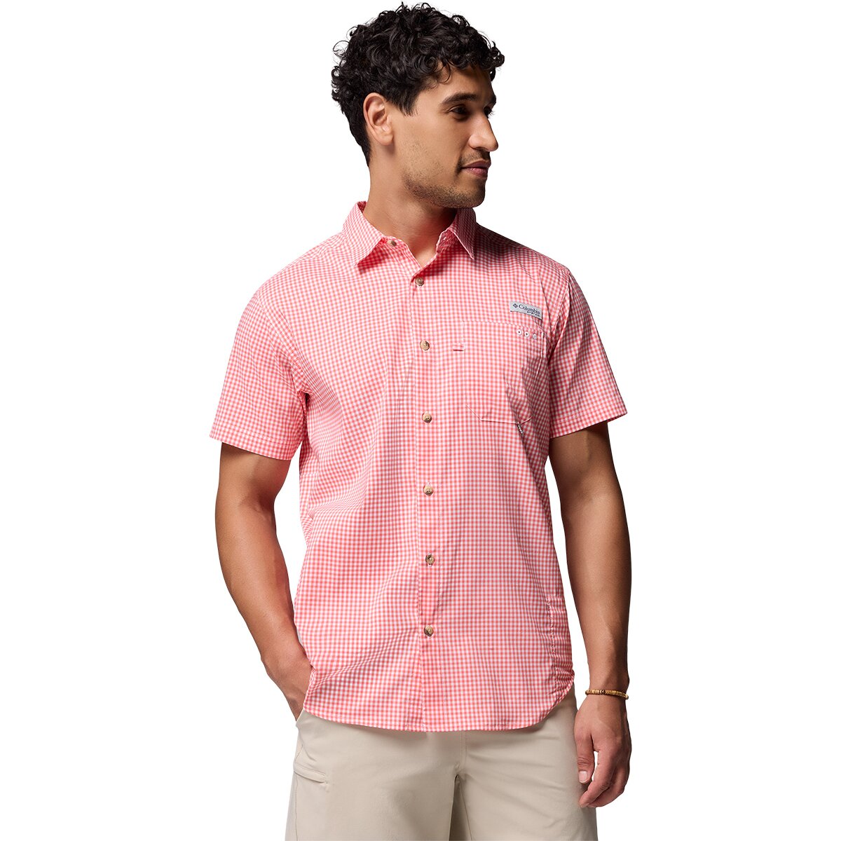 Columbia Men's Harbor Peak Short-Sleeve Shirt in Melonade Micro Gingham - Size: Medium