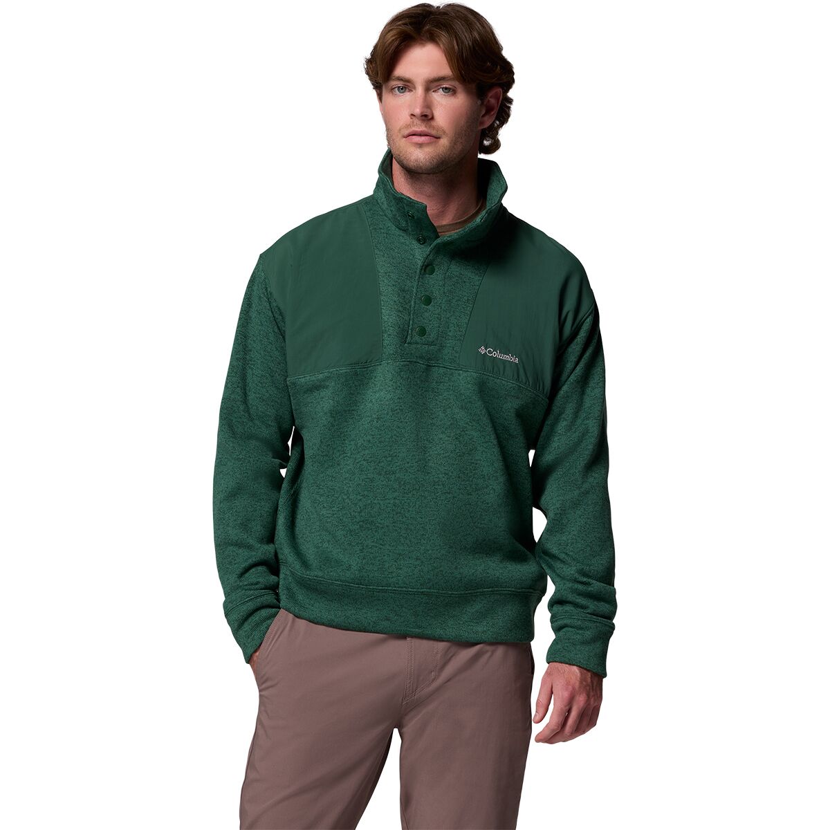 Columbia Men's Sweater Weather Relaxed Fit 1/4-Zip Jacket in Rain Forest Heather - Size: Small