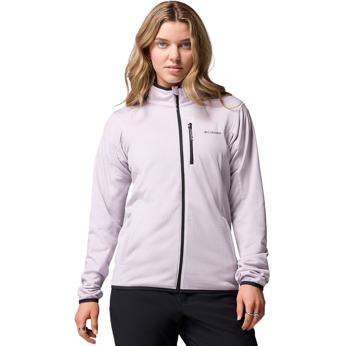 Columbia Women's Essential Hike Grid Fleece Full-Zip Jacket in Lavender Pearl / Black - Size: Large
