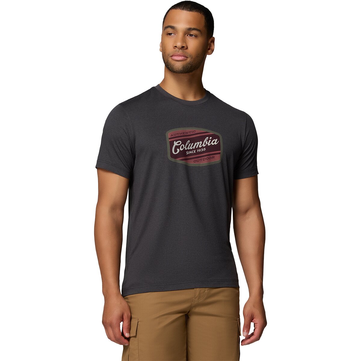 Columbia Men's Parsons Point Graphic T-Shirt in Black Heather / Badge Label - Size: XXL