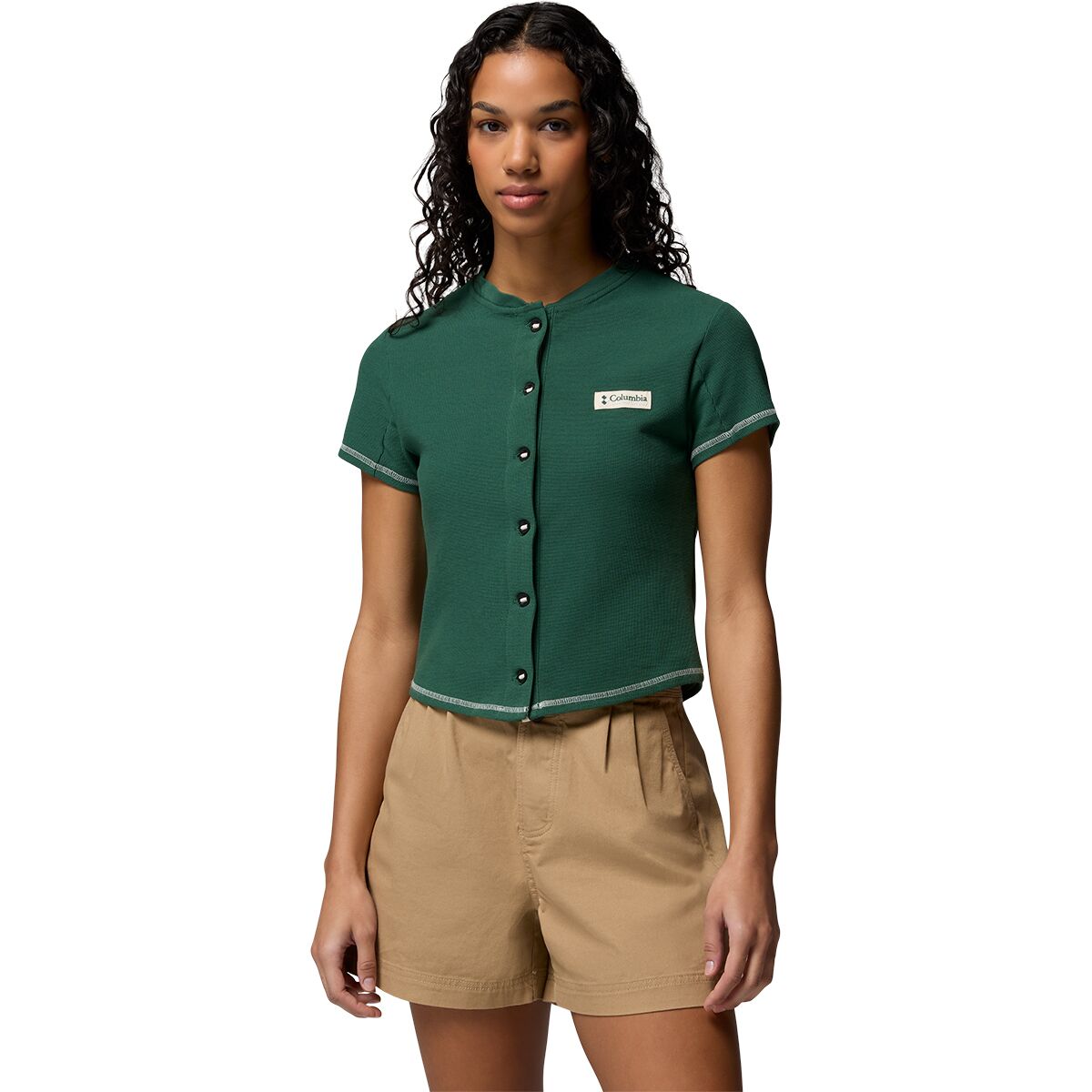 Columbia Women's Acker Rock Knit Short-Sleeve Shirt in Rain Forest - Size: Small