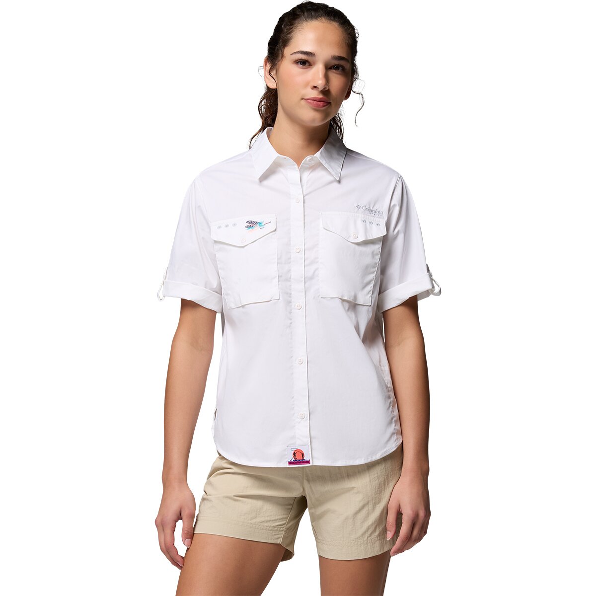 Columbia Women's Bonefish Flats Short-Sleeve Shirt in White / Nocturnal - Size: Medium