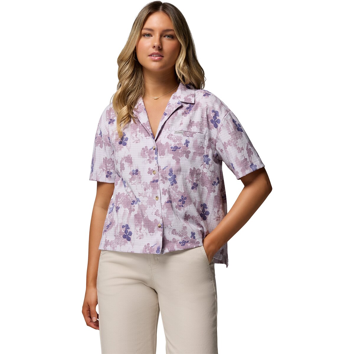 Columbia Women's Sucker for Summer Print Short-Sleeve Shirt in Lavender Pearl / Florage - Size: XS