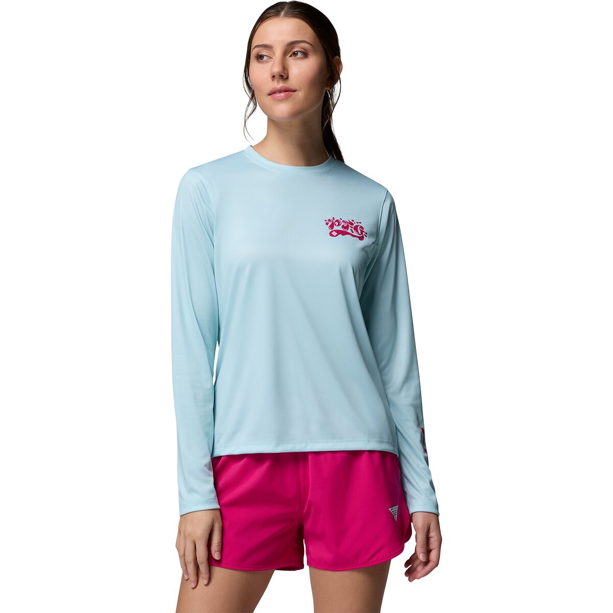 Columbia Women's Tidal Palm Waves Long-Sleeve T-Shirt in Marine Light / Flamingo Isle - Size: XS