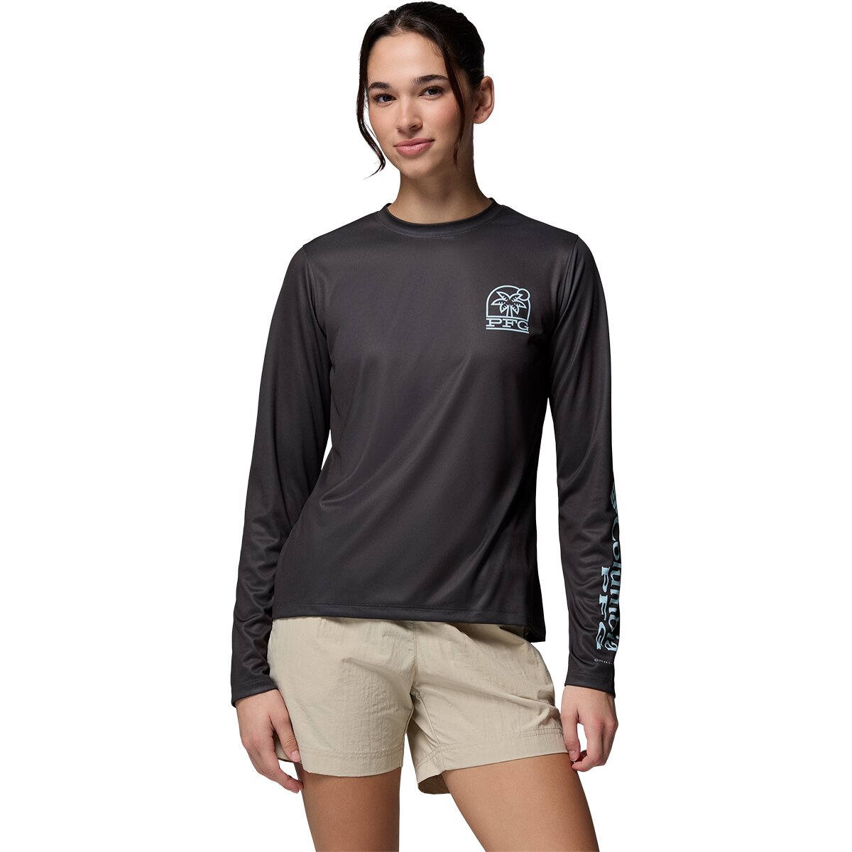 Columbia Women's Tidal Palm Waves Long-Sleeve T-Shirt in Shark - Size: Medium
