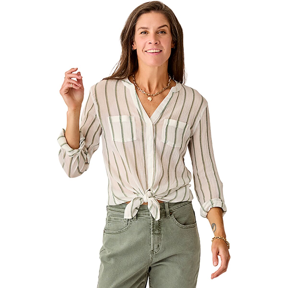 Carve Designs Women's Dylan Gauze Tunic in Fatigue Stripe - Size: XS