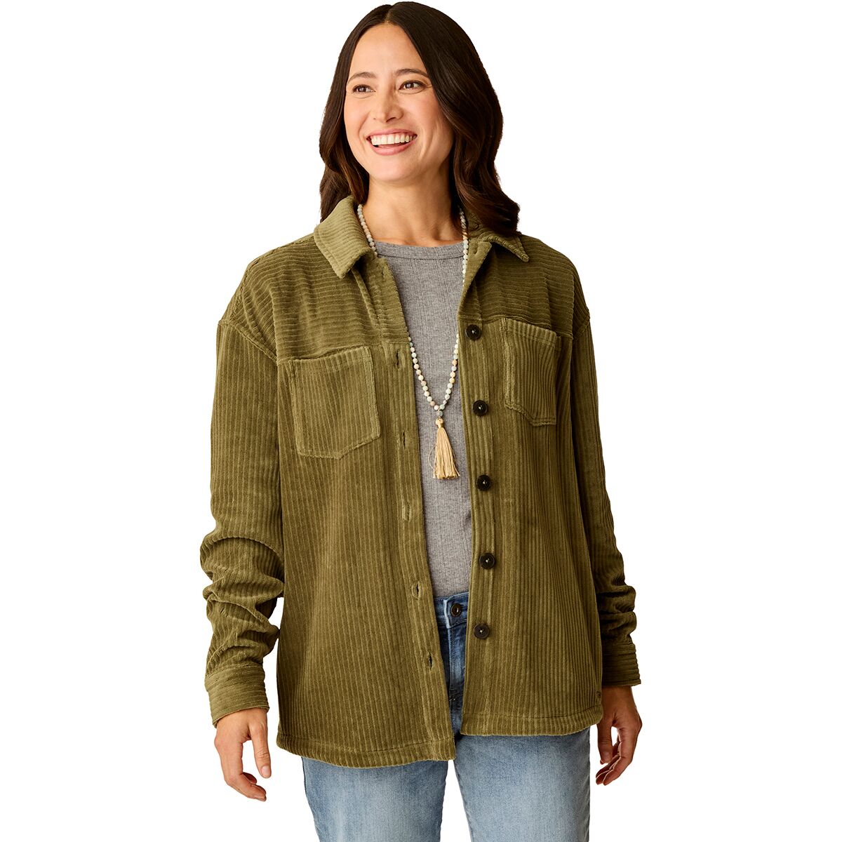 Carve Designs Women's Hudson Stretch Cord Shacket in Fir - Size: XS
