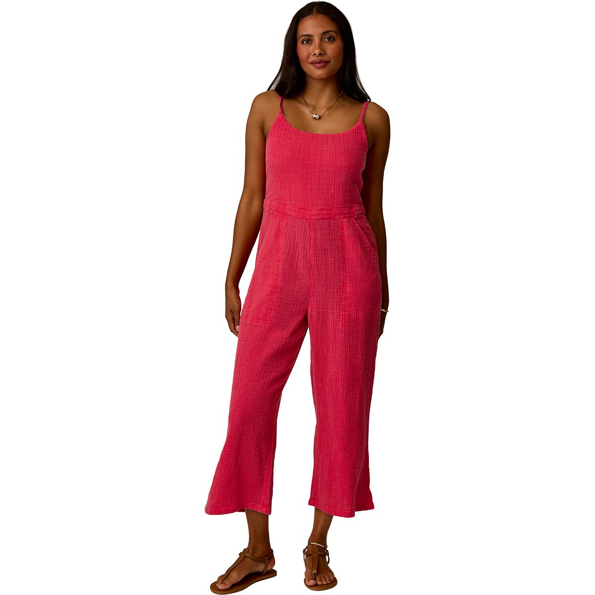 Carve Designs Women's Knox Gauze Jumpsuit in Watermelon - Size: Large