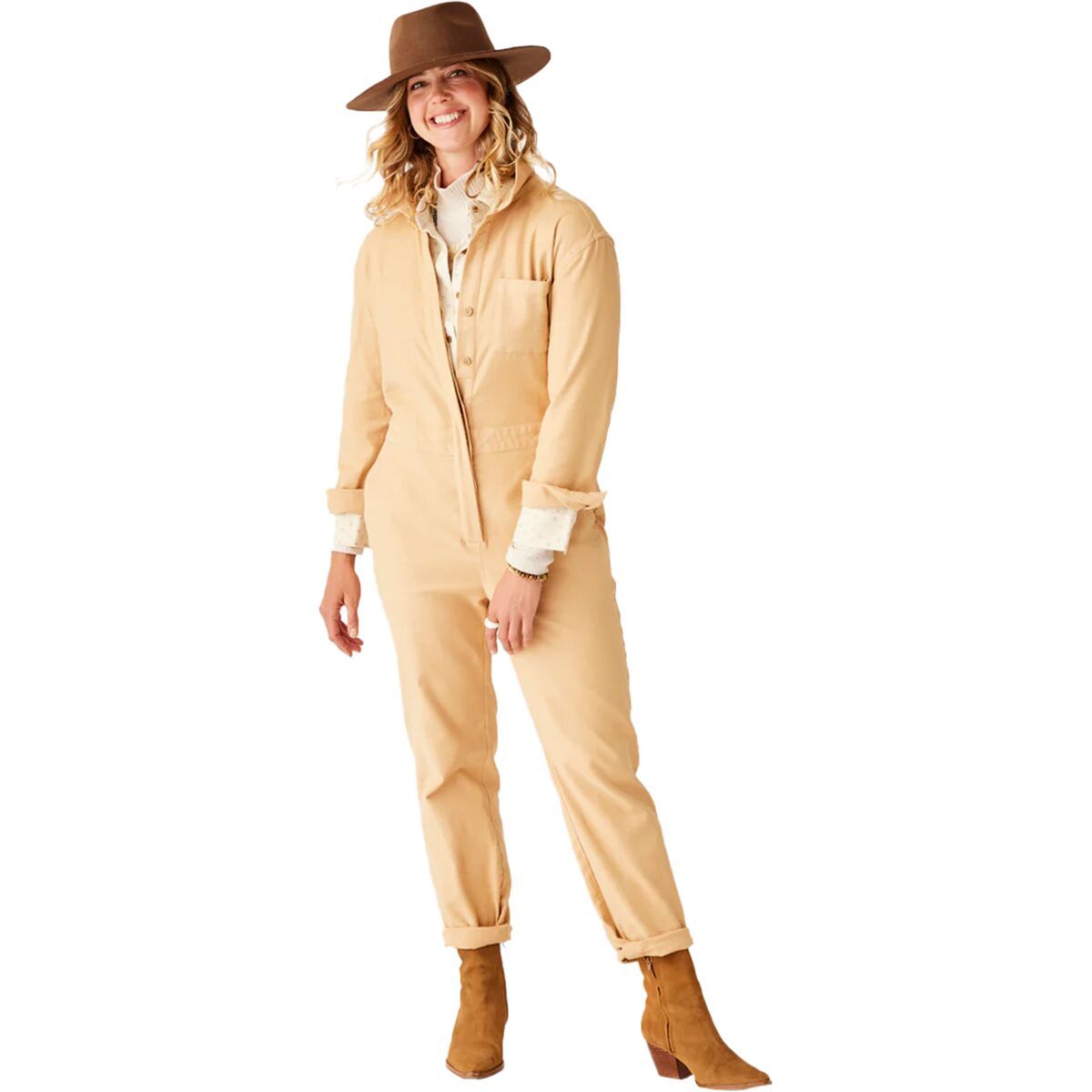 Carve Designs Women's Bedford Jumpsuit in Camel - Size: Small