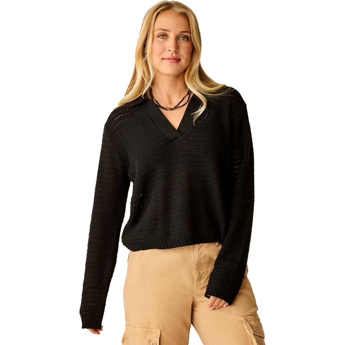 Carve Designs Women's Morgan Polo Sweater in Black - Size: XL