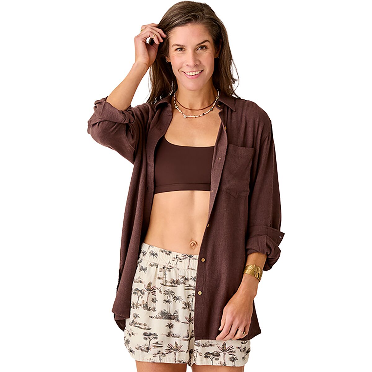 Carve Designs Women's Taylor Linen Tunic in Coffee Chambray - Size: Small