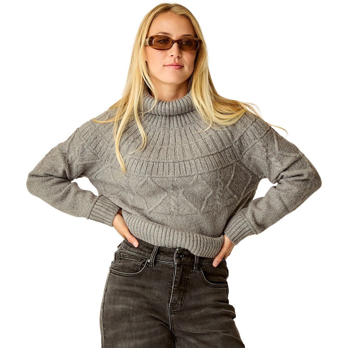 Carve Designs Women's Neve Cable Turtleneck in Pewter Heather - Size: Medium