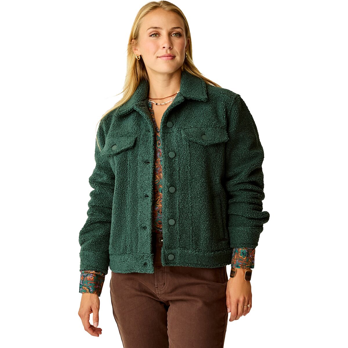 Carve Designs Women's Rhea Boucle Trucker Jacket in Pine - Size: XS