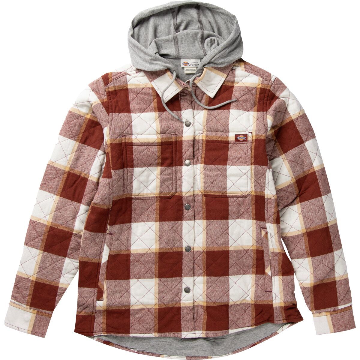 Dickies Women's Hooded Flannel Shirt Jacket in Fired Brick Campside Plaid - Size: Small