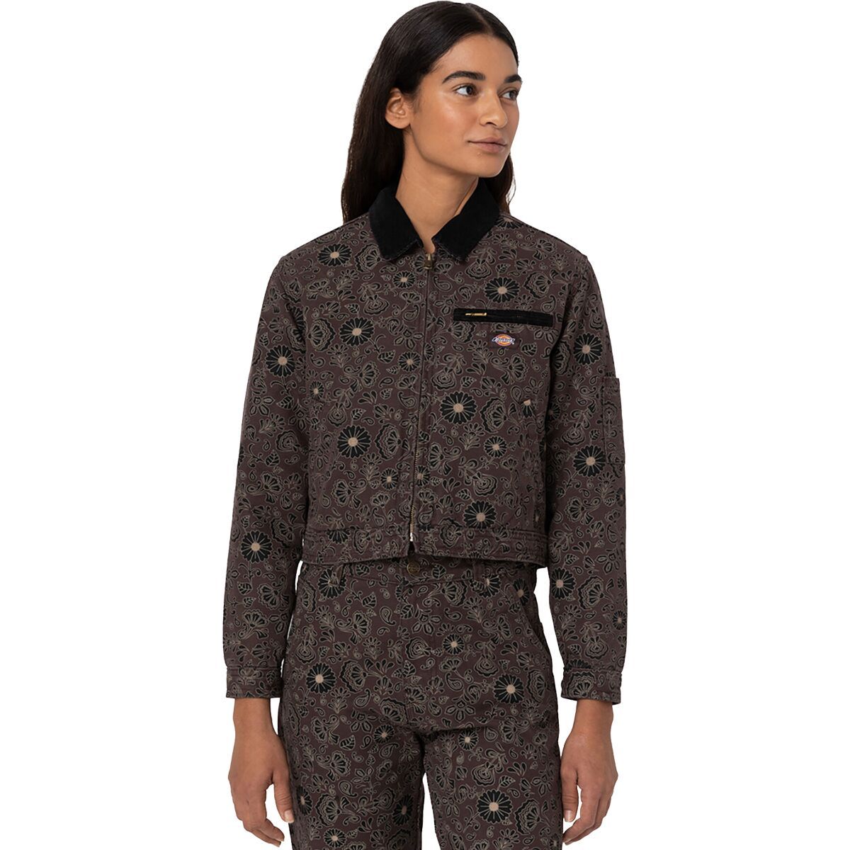 Dickies Women's Ellis Jacket in Floral On Canvas Dark Base - Size: XL
