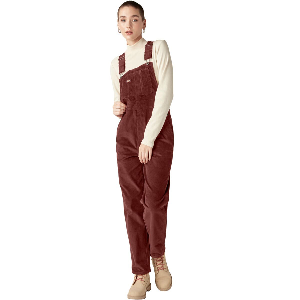 Dickies Women's Halleyville Corduroy Bib Overall in Fired Brick - Size: Small