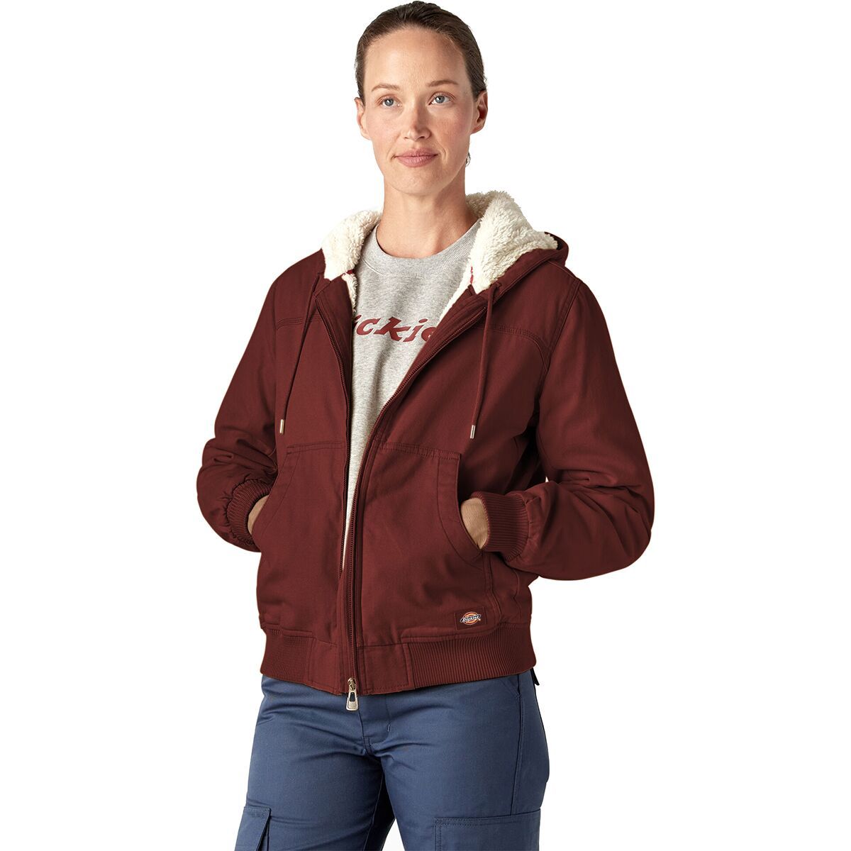 Dickies Women's Sherpa Duck Bomber in Rinsed Fired Brick - Size: Large