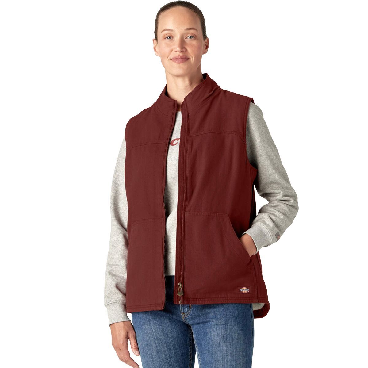 Dickies Women's Sherpa Duck Vest in Rinsed Fired Brick - Size: XL
