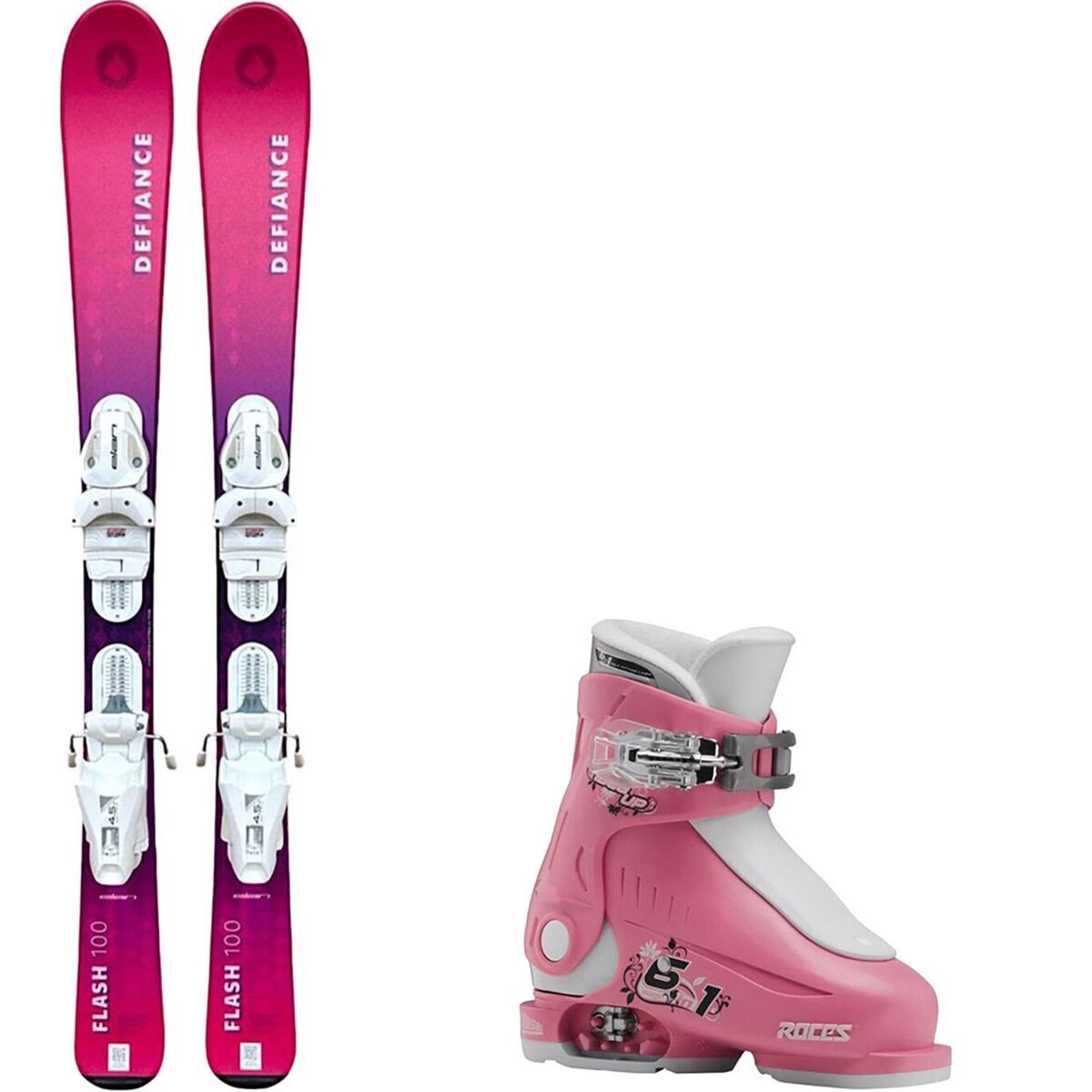 Defiance Flash Junior Pink Ski Package+Roce Adjustable Ski Boots 2025 in Ski Size 110cm - Size: Boot Size 19.0-22