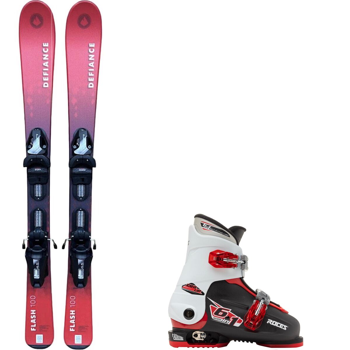 Defiance Flash Junior Red Ski +Roce Adjustable Ski Boot - 2026 in Ski Size 110cm - Size: Boot Size 19.0-22